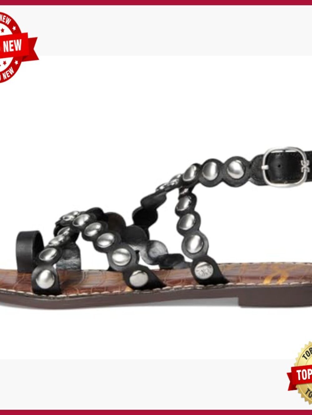 Studded Gladiator Sandals with Scalloped Toe Strap, 0.625 Inch Heel - Picture 4 of 7